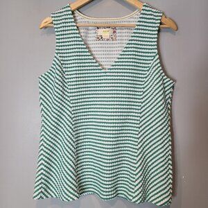 Anthropologie Maeve Top Sz Large Green White Stripe V Neck Franconia Resort